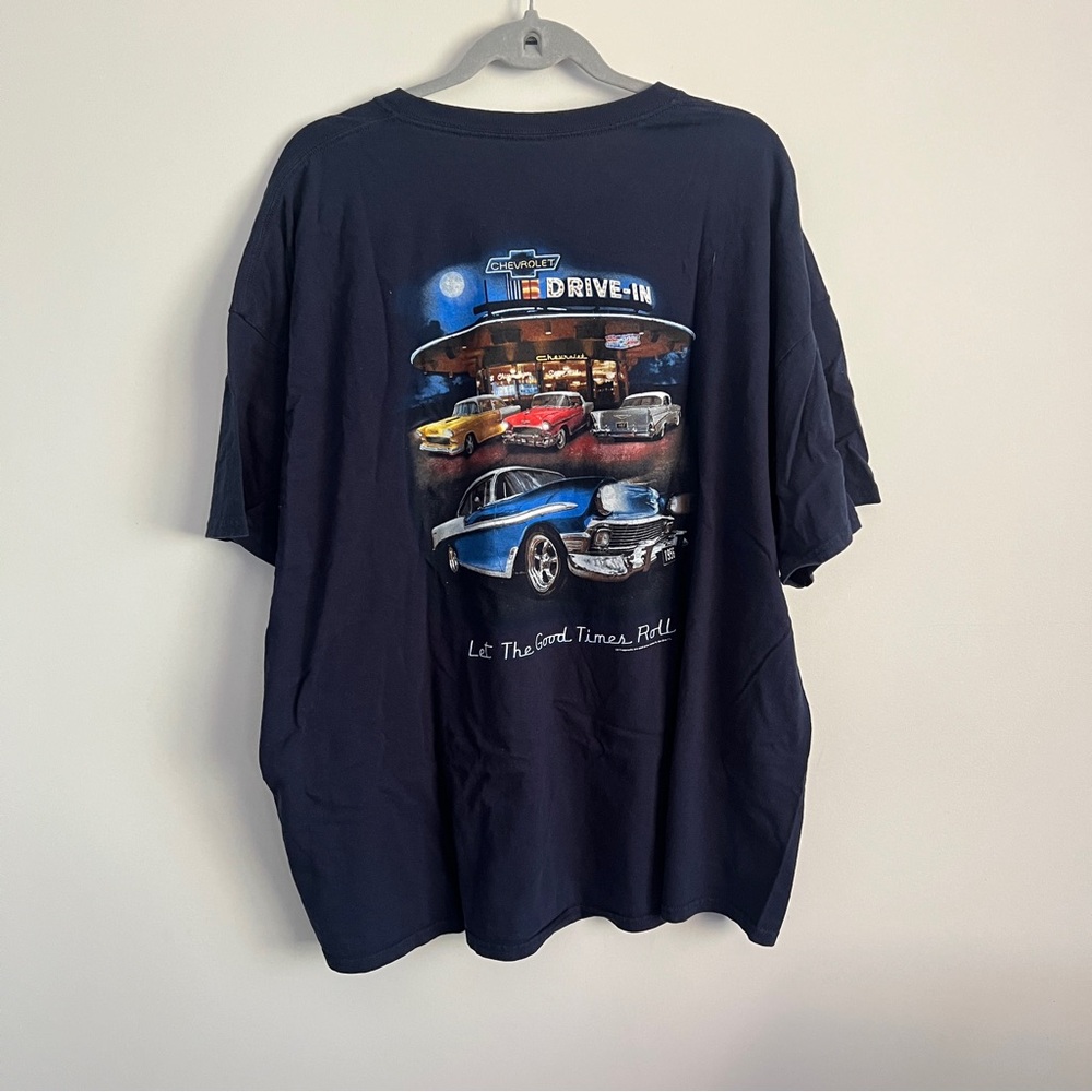 Chevrolet Let The Good Times Roll Vintage Drive In Station T-Shirt Navy Blue - Picture 3 of 6